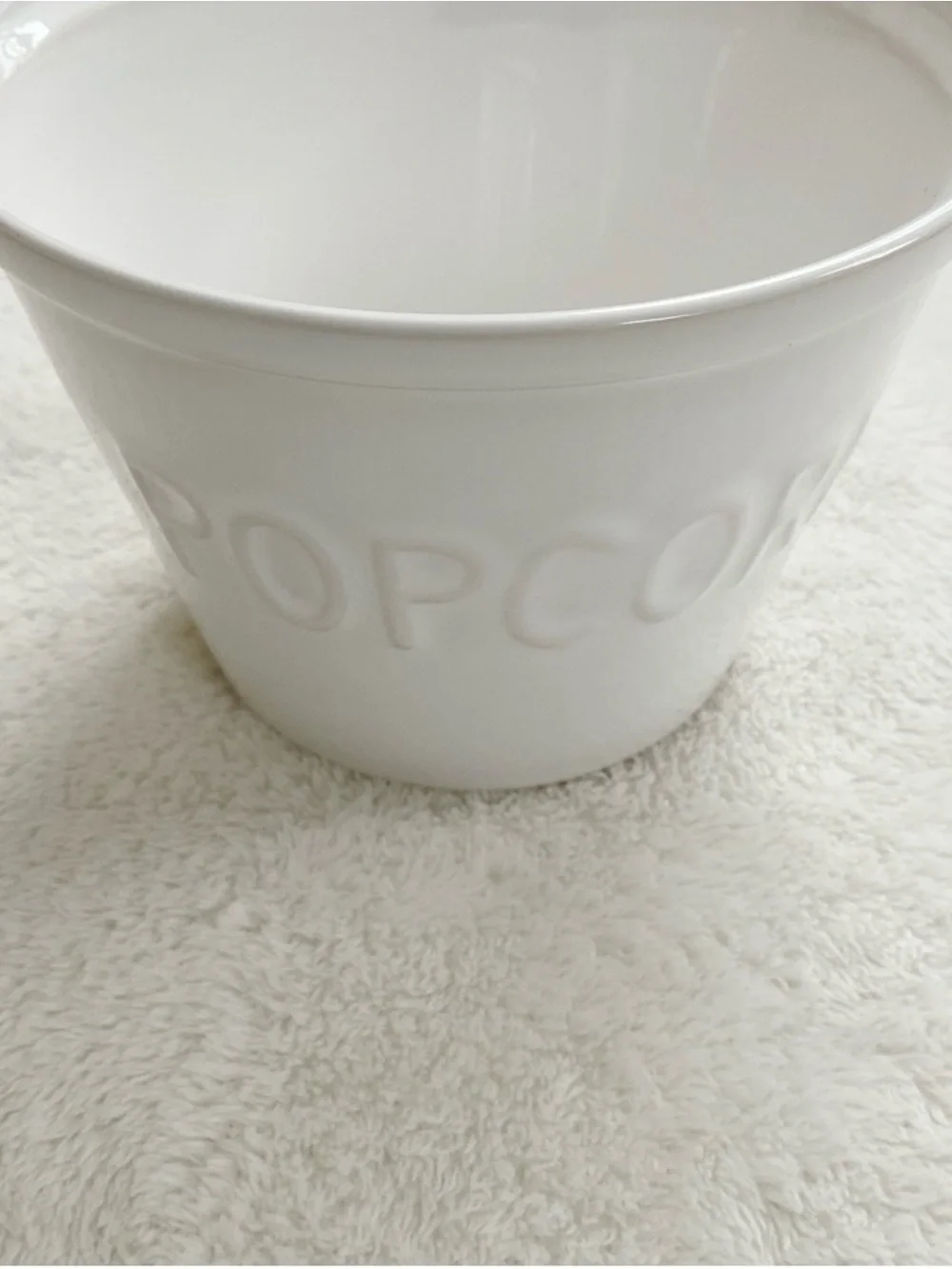 Crate & Barrel White POPCORN Bowl Embossed Stoneware Portugal
